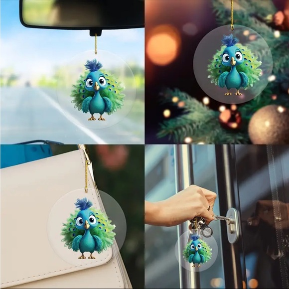 Comical Peacock Multi-Use Acrylic 2D Ornament - Fan Pull - Party Favor - Picture 1 of 6